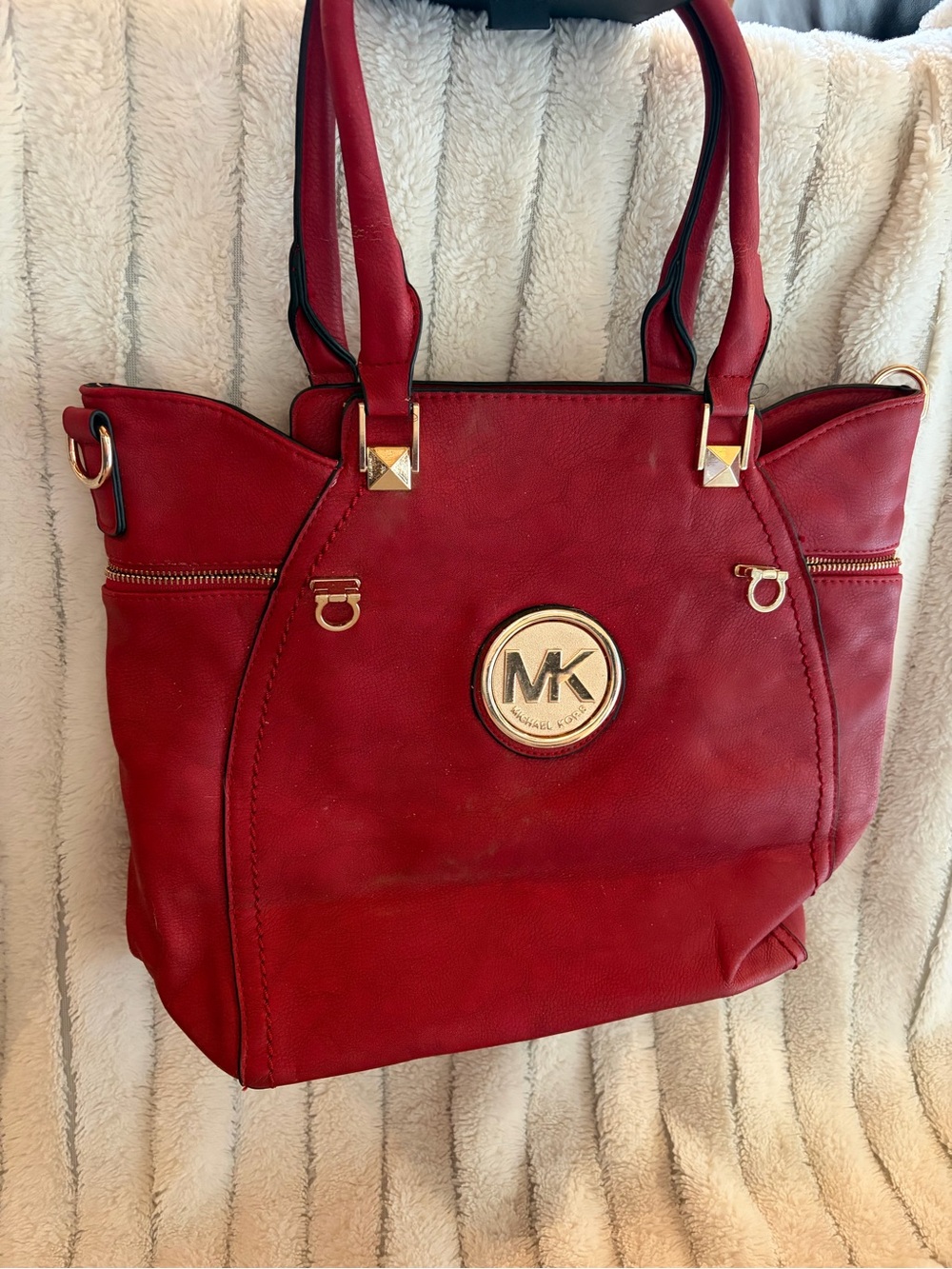 Red Tote with Gold Logo Medallion